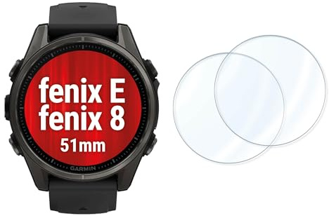 Schutzfolie mit Glasoberfläche für Garmin fenix 8/fenix E (51mm) (9H) 2 Stk | DISPLEX Smart Watch Glass, unzerbrechlich, kratzfest, randlos, ultra-dünn, kristallklar, Anti-Fingerprint, Made in Germany