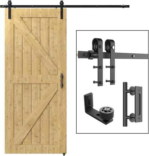 LTIYITL 5.6FT/173CM Sliding Door Hardware Heavy Duty Barn Door Sliding Kit Full Set Contains Door Handle and Floor Guide