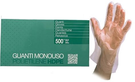 ICO 500 Guanti in polietilene HDPE extra fini per alimenti Taglia unica