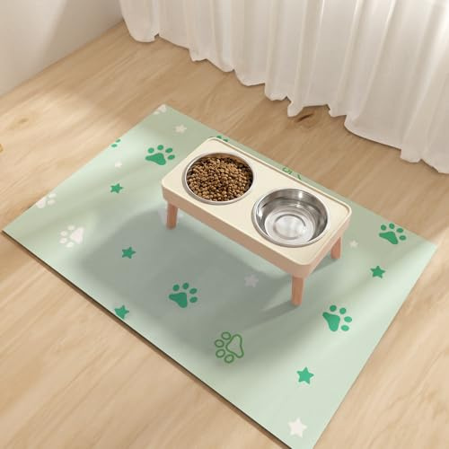 Pet Feeding Mat 30x50cm- Absorbent Dog Feeding Mat, Small Pet Food Mat, Rubber Pet Food Mat, Pet Food Mats for Floor Waterproof, Dog Water Matt for Sloppy Drinker, Cat Food Bowl Mat, Green