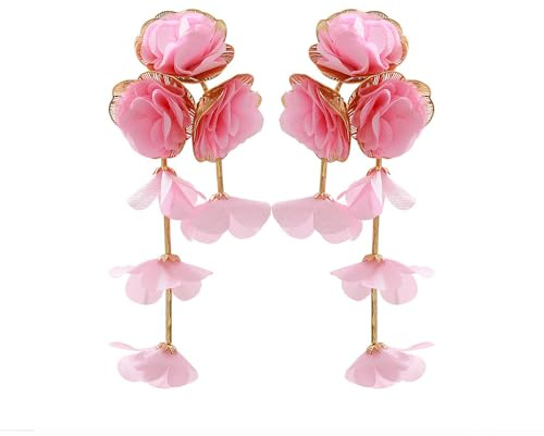 XFSRG Boucles d'Oreilles Bohemien Fleurs Boucles D'oreilles Femme Pendantes Hypoallergénique Fleurs Exagérées Earrings Plage Et Été Bijou Cadeaux Originaux (Rose)