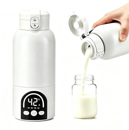 500 Ml Scaldabiberon Portatile per Bambini, con Funzione di Disinfezione,140 W Riscaldamento Rapido in 5 Minuti, Lunga Durata Della Batteria 12000 Mah, per Latte Materno Formula O,Led, Bianco