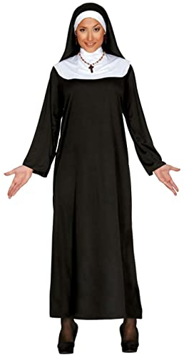FIESTAS GUIRCA | Nonne Kostüm für Damen (42-44/L) - Kleid und Haube - Religiöse Kostüme für Halloween, Karneval und Kostümpartys - Ideal für Erwachsene - Schwarz und Weiß