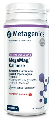 Metagenics MegaMag Calmeze Magnesium Powder - High Potency Magnesium Glycinate for The Reduction of Fatigue & Tiredness - Raspberry, 30 Servings