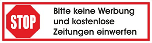 Keine Werbung mit 3D-Effekt! 1 weißer Briefkastenaufkleber 70x20 mm- Aufkleber STOP Bitte keine Werbung und kostenlose Zeitungen einwerfen mit 3D-Effekt - Gel-Aufkleber (Doming)