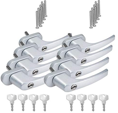 8 x Alu Fenstergriff in Silber F1 abschließbar - Stiftlänge 35mm