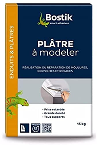Bostik - Plâtre à Modeler - Moulage et Décorations - Mur et Plafond - Intérieur - Prise Retardée 20 minutes - 1 Sac de 5 kg, Blanc