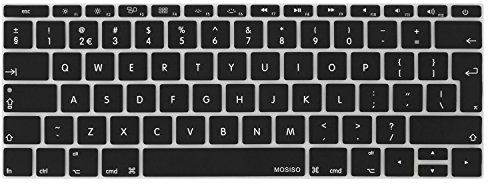 MOSISO Keyboard Cover Protective Skin Compatible with MacBook Pro 13 inch 2017 2016 Release A1708 without Touch Bar & Compatible with MacBook 12 inch A1534 (EU Layout), Black