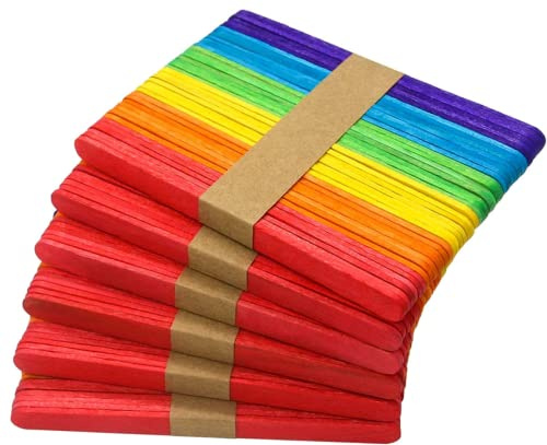 Coloured Lolly Sticks for Craft, 300 Wooden Lollipop Sticks 114mm | Rainbow, Red Green Yellow Blue Orange Purple, Colourful, Multicoloured, Coloured Popsicle