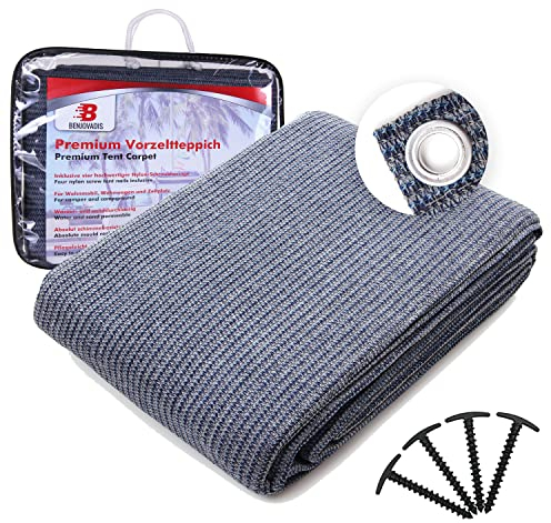 BENJOVADIS® Vorzeltteppich und Markisenteppich - wasserdurchlässige und wasserfeste Outdoor Camping Matte - perfekt für Markisen, Wohnmobile, Wohnwagen und als Zeltunterlage (Grau, 250cm x 600cm)