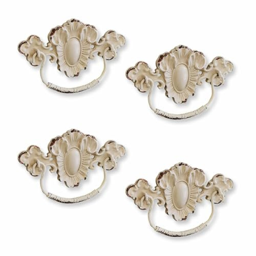 Loberon Kommodengriffe 4er Set Lupiac, verträumter Shabby-Chic, authentische Nostalgie, Romantik-Charme, Vintage-Griffe, Zink, antikweiß