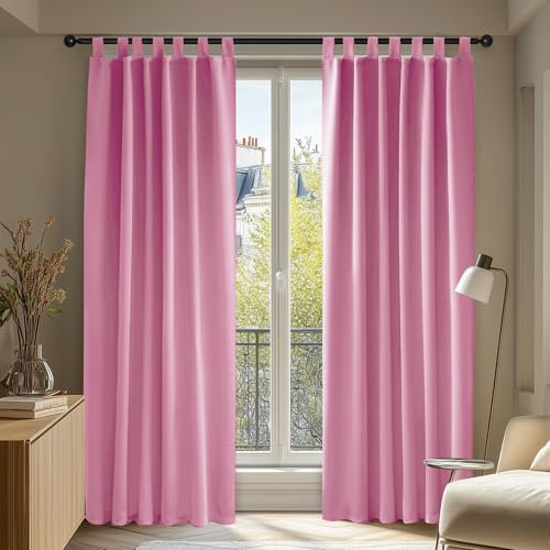 Deconovo Verdunkelungsvorhang Schlaufen Gardinen Kinderzimmer Thermogardine Schlaufen Kälteschutz Thermovorhang Thermogardine Hitzeschutz, 242x132 cm(HöhexBreite), Rosa, 2er Set