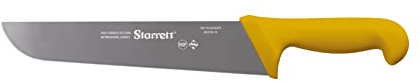 Starrett Professional Butchers Knife - BKY203-10 Wide straight 10 Inch Ultra Sharp Sanitized Steel Blade - Yellow Handle Kitchen Chef's Knife