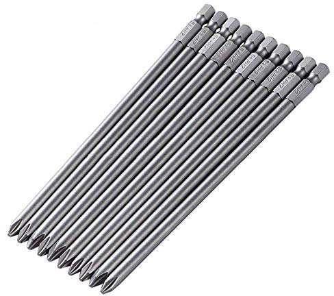 Gasea 10pcs 150mm 1/4 Hex Shank PH2 Long Cross Head Magnetic Philips Screw Screwdriver Bits Set