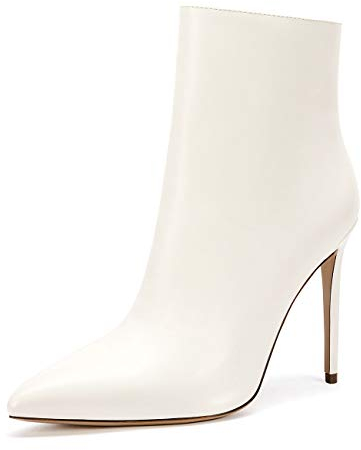 Castamere Stivali Donna Cerniera Polacchine Tacco a Spillo 10CM PU Bianco Scarpe EU 43