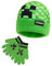 Minecraft Beanie Mütze Jungen, Gefütterter Bucket Hat Winter oder ein Handschuhe und Mütze Set Geschenke für Gamer (Grüne Mütze und Handschuhe, Einheitsgröße)