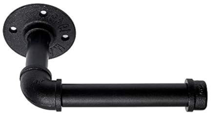 Industrial Pipe Toilet Paper Holder, DIY Vintage Rustic Paper Holder Towel Racks Heavy Duty Pipe Roll Tissue Holder with Mounting Screws for Bathroom, Bedroom, Kitchen (Black, 1)