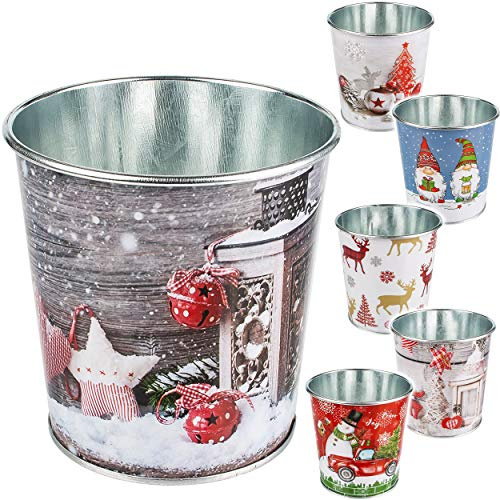 alles-meine.de GmbH Deko Topf/Metalleimer/Blumentopf - Motivwahl - Weihnachten - 10 cm hoch - Metall rostfrei - Blech Eimer - rund - frostsicher - Pflanztopf Übertopf Gartene..