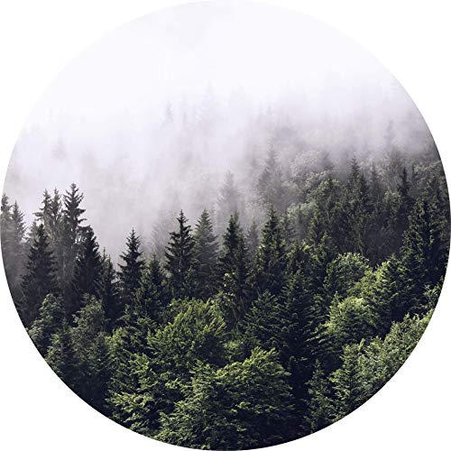 A.S. Création Fototapete Foggy Forest Vliestapete Wald Baum Natur Landschaft in grün weiß 140 x 140 cm rund XXL Wandtapete Wandbild 119184