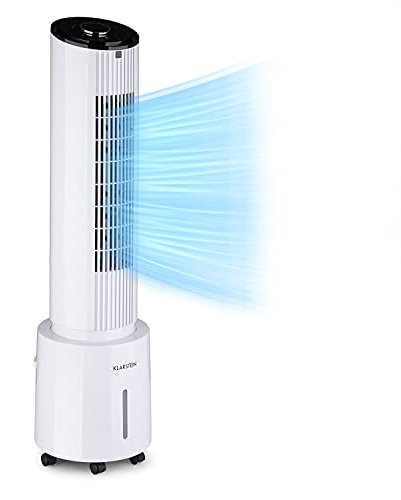 Klarstein 45 W, Climatizador Portátil 5 en 1 Ionizador, Mini Enfriador de Aire Evaporativo de Agua, Silencioso Modo Noche, Humidificador, Ventilador, Purificador, Aparatos Aire Frio 146m³/h, Blanco
