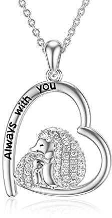 HARMONY BOLA Collier Hérisson Fête des Mères Maman Fille Cadeau avec Pendentif Coeur Bijoux pour Femmes Mère Grand-Mère