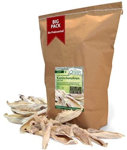 ORIGINAL LECKERLIES® Kaninchenohren mit Fell, 2kg. Natürlicher Darmputzer! Naturbelassene Kaninchenohren mit Fell. Ideal für Allergiker und magenempfindliche Hunde.