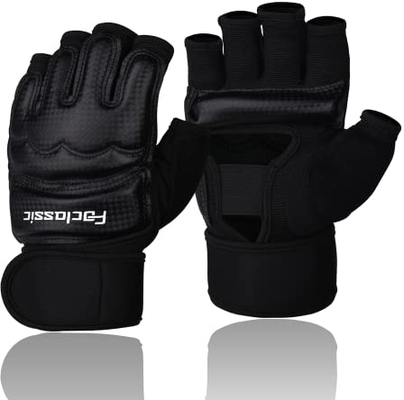 Foclassic Taekwondo Sparring-Handschuhe für Damen, Herren, Kinder (Schwarz, Größe M)
