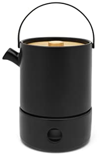 Bredemeijer Schwarze keramische Teekanne 1.2 Liter mit Teewärmer - isolierende Keramikkanne mit Edelstahlteefilter