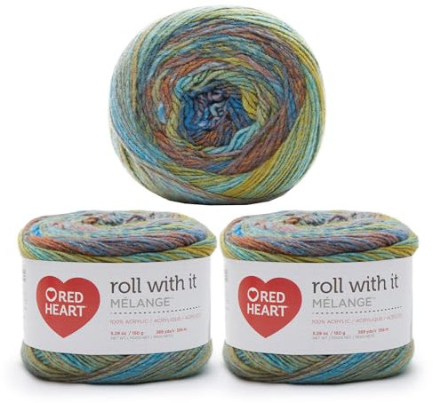 Red Heart E890.0578P03 Roll With It Melange Garn, Acryl, Paparazzi, 3 Pack, 3 stück