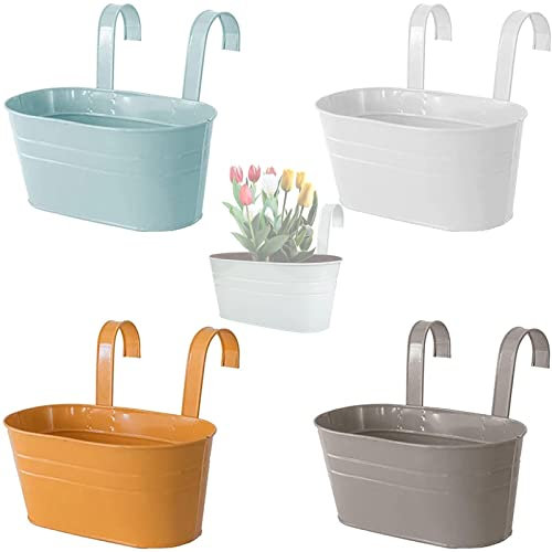 WKLSSRH 4PCS Metall-Blumentopf Abnehmbar, Balkon Hängetopf Geländertopf Vintage Oval Metall Blumentopf Vase Balkon Garten (A)