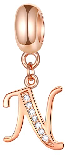 Roségold Buchstabe N Charms Alphabet Perlen -925 Sterling Silber Initial N Dangle CZ Geburtsstein Halskette Anhänger, passend Pandora Letter Armband, für Nana/Nichte/Neujahr Geschenke