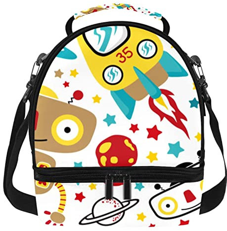 Lonchera reutilizable con aislamiento de doble cubierta, bolsa de asas para robot de espacio exterior, paquete de comidas de dibujos animados, para oficina, trabajo, escuela, picnic