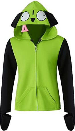 Saniplaycos Grüner Cosplay-Hoodie mit Reißverschluss, Jacke, Mantel, Herren, lässiges Sweatshirt mit Kapuze