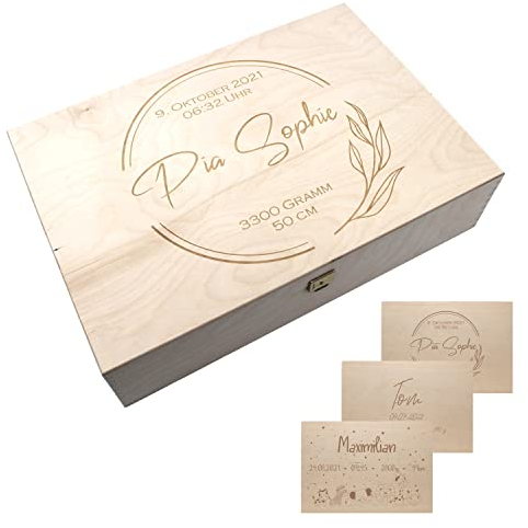 Personalisierte Erinnerungsbox Erinnerungskiste Baby Holzkiste mit Name Aufbewahrungsbox Geschenk zur Geburt Taufgeschenk Babygeschenk Geburt (XL mit Klappdeckel)