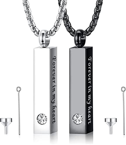 CASSIECA Urne Halsketten für Asche für Herren Damen Andenken für Asche Schwarz Silber Edelstahl Bar Halskette Urnenketten Anhänger für Asche Gedenkurne Andenken Urnen Ketten Schmuck für Asche Schmuck
