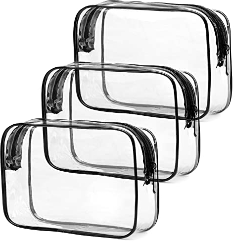 Transparente Kulturtasche, iDeep Quart Größe, Reisetasche, transparente Kosmetiktasche mit Reißverschlüssen, für Damen, Herren, Urlaub, Bad und Organisation, Schwarz, 3 Pack
