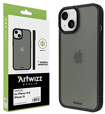 Artwizz IcedClip kompatibel mit iPhone 14 / iPhone 13 - Mattes Vereistes Design, Rückseite mit Soft-Touch-Beschichtung, Night-Black