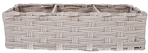 Zerodeko Seagrass Storage Basket 3 Sections Woven Shelf Baskets with Compartment Wicker Divided Storage Basket Tea Bag Sugar Packet Holders Coffee Station Organizer Rectangular Tray Grey