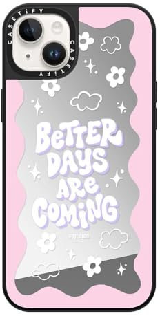 CASETiFY Mirror iPhone 14 Plus Case [Reflective / 4.9ft Drop Protection/Compatible with Magsafe] - Better Days are Coming - Silver On Black