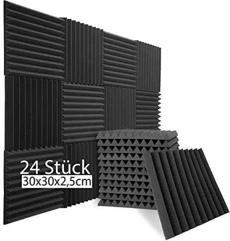 sunnypillow 24 Stück Akustikschaumstoff Akustikschaum 30 x 30 x 2,5cm - Schallschutzmatte zur effektiven Akustik Dämmung - Absorber Schalldämmung Wand, Schallschutz Schaumstoff, soundproof panels
