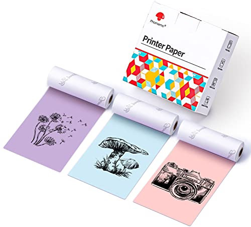 Phomemo 80 mm Couleur Papier pour Phomemo M03/M03AS/M04S/M04AS Thermique Imprimante, 3 Rouleaux de Papier Couleur Thermique Autocollant, 80 mm x 3,5 m(3.14 x 138) Bleu/Rose/Violet