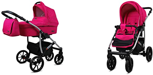 BabyLux Qbaro 2-in-1 Baby Kinderwagen Tief und Kinderwagen mit Zubehör Verstellbar und faltbar Aluminiumkonstruktion Wasserdicht Nicht abnehmbare Räder Beige