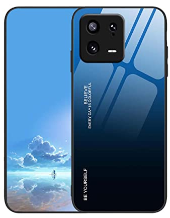 UPLAI Hülle für Xiaomi 13 5G, Slim Stoßfest Farbverlauf Handyhülle Case, Temperiertes Glas Rücken and Sanft TPU Silikon Bumper Schutzhülle Cover.Blau Schwarz