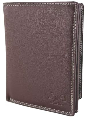 L&B Collection Echt Leder Herren Geldbörse »2338« Hochformat I mit RFID Schutz I Portemonnaie Groß mit Münzfach I 8 Kartenfächer I Geldbeutel für Männer I Brieftasche Wallet Portmonee (Braun)