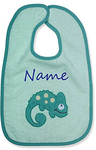 SL-Store Lätzchen mit Namen bestickt für Mädchen und Jungen Klettverschluss Baby Geschenk zur Geburt personalisiert, Wörner Stick:Eidechse