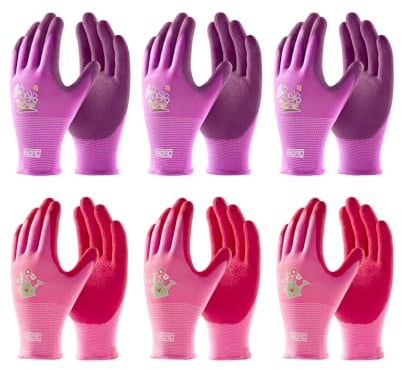 PACIFIC PPE 6 Paar Gartenhandschuhe für Damen, Ultra-Grip Arbeitshandschuhe | Rutschfestes Latex, Atmungsaktiv, Strapazierfähig, Gartenarbeit, Angeln, Camping, Heimwerken, Outdoor, Gelb, Rot, M