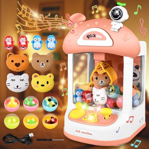 JONRRYIN Mini Machine à Pinces pour Enfants, Machine à Griffes avec Son et Musique, Machine Attrape Bonbon pour Fêtes, Anniversaires et Cadeaux de Noël pour Enfants, Filles et Garçons (Rose)