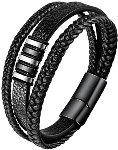 Herrarmband i äkta läder flätat och handvävt herrarmband med spänne i rostfritt stål. Armband för män i koskinn brett armband med magnetlås. Pulseira Homem …