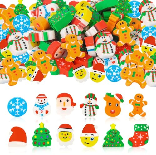 Ellxen 50 Stück Weihnachten Radiergummi,Kinder Schule Mini Radiergummi,Kleine Bleistift Radiergummi,Weihnachten Radiergummi Partygeschenke,Belohnungen Im Klassenzimmer,für Kinder Schüler