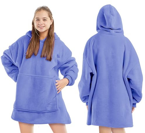 Keplin Oversized Blanket Hoodie - Thermal, Soft & Comfortable Throw Hoodie Blanket with Sherpa Lining, Large Pocket & Elasticated Cuff Sleeves - One Size Fits All, Perfect Gift - Regular (152x86x82cm)
